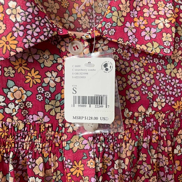 Free People Mini Shirt Dress Small Pink Bonnie Floral Puff Sleeve Bonnie NEW - Picture 12 of 14